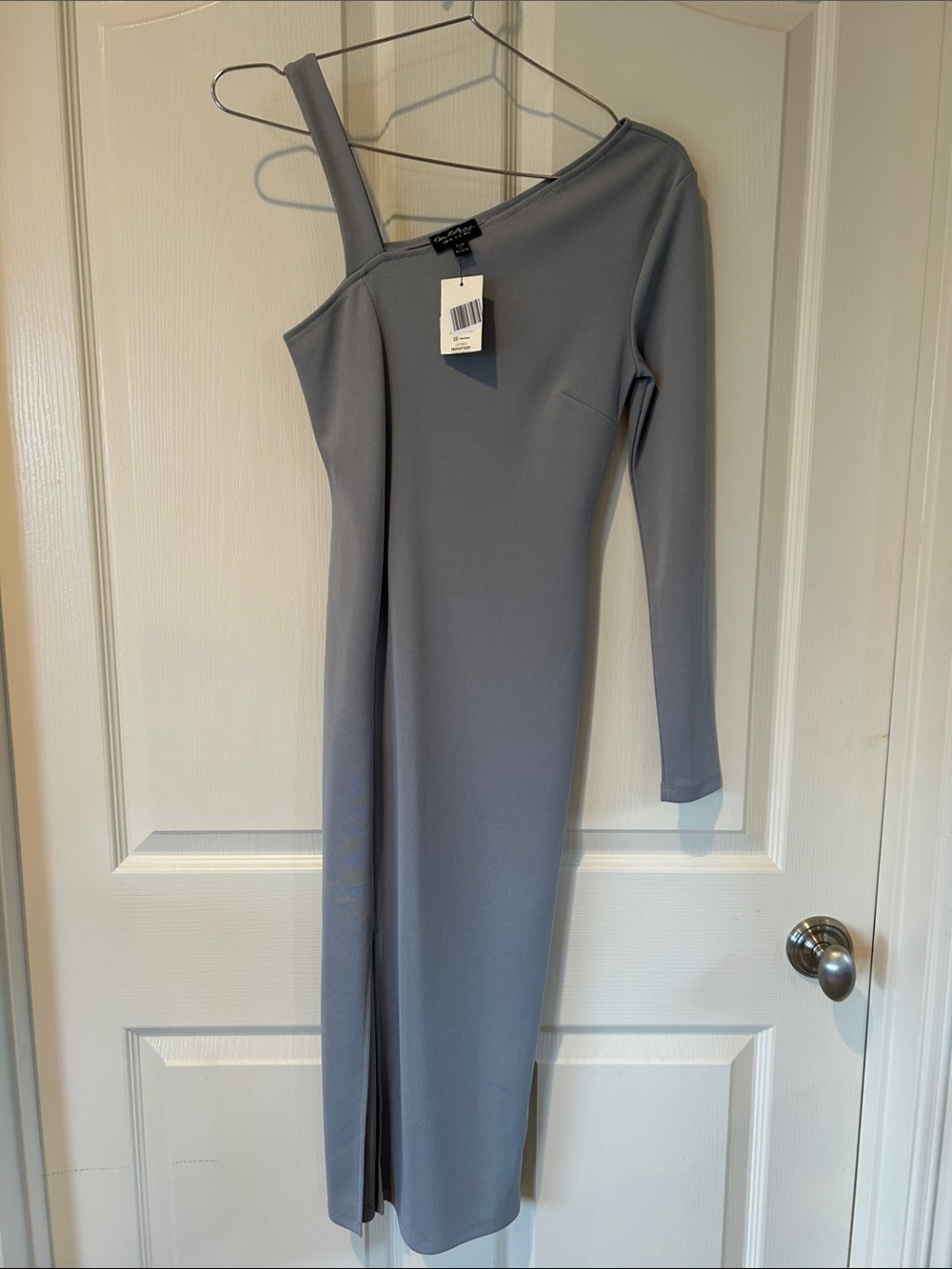 Miss Selfridge One-Shoulder Slate Gray Midi Dress